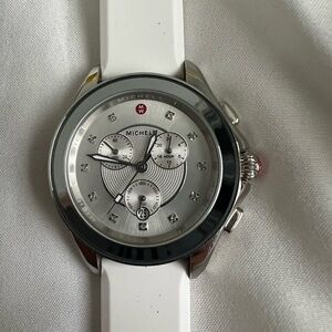 Michele Silver and White Chronograph Watch